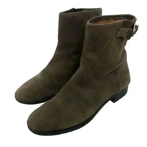 GAP Shoes - GAP Distressed Leather Mushroom Brown Leather Booties Buckle Moto Boot